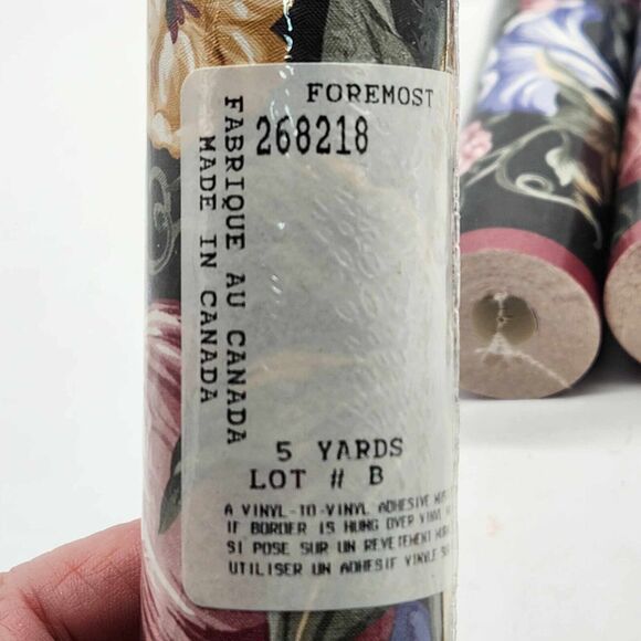 Foremost Wallpaper Border Black Floral 4 Rolls (1 opened) 268218 Pink Purple - Picture 3 of 8